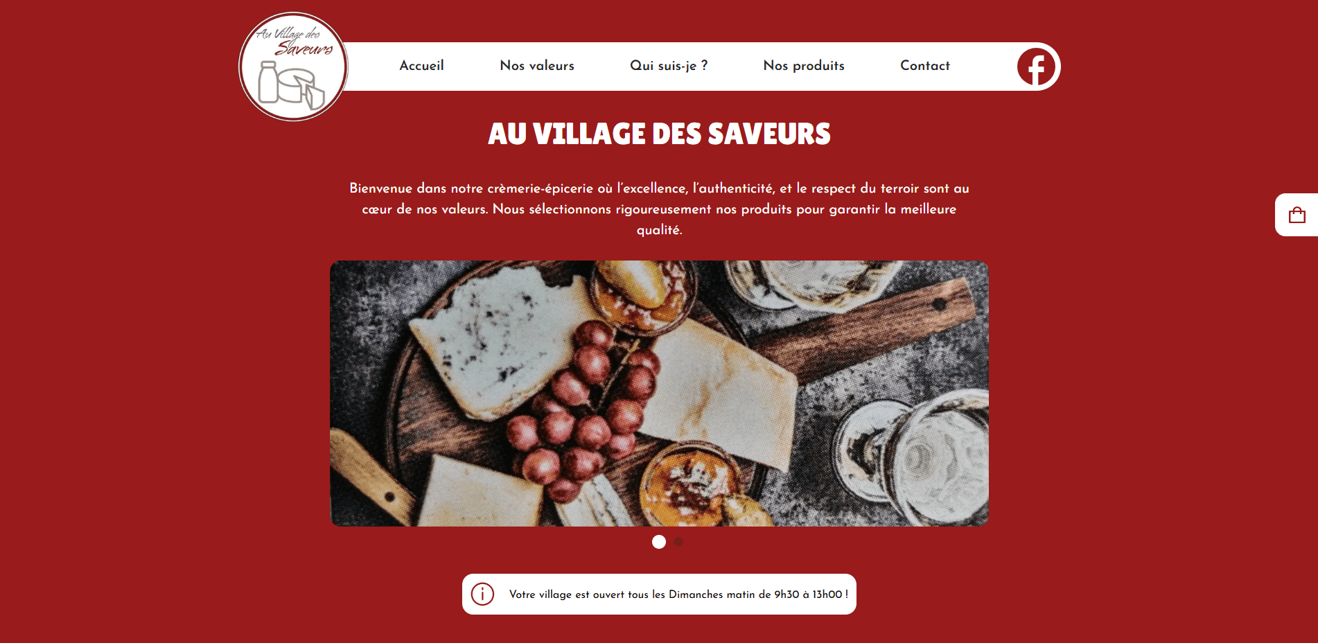Screenshot of the Au Village des Saveurs website, local grocery store