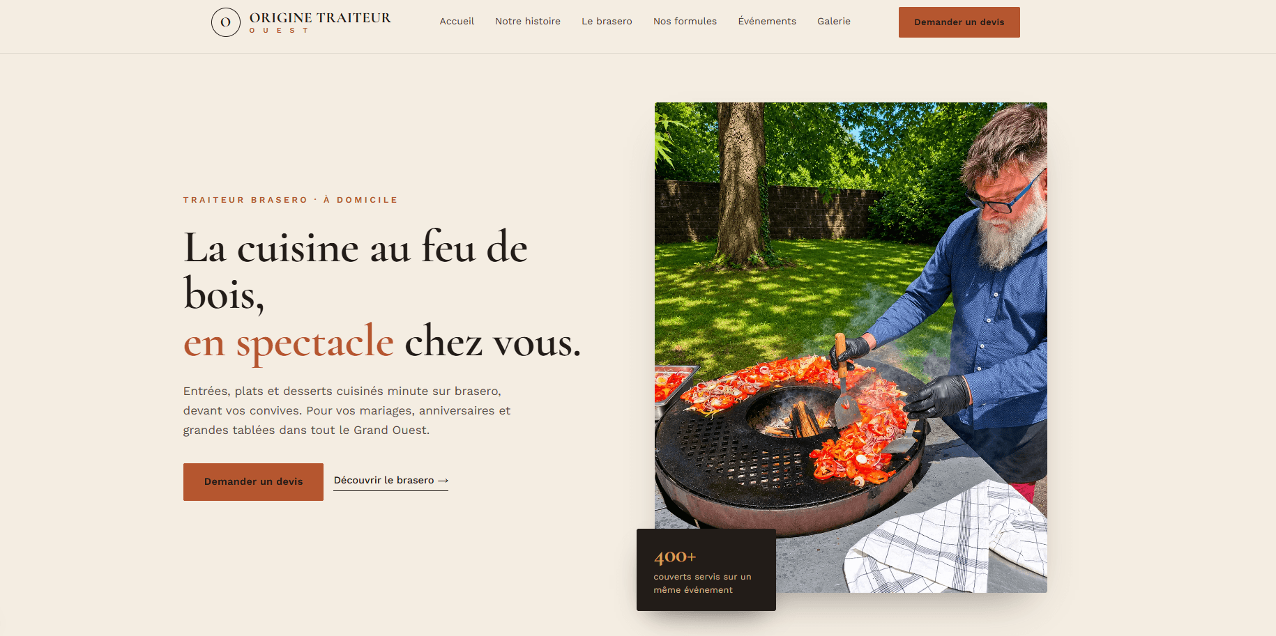 Capture d’écran de la page d’accueil du site Origine Traiteur Ouest