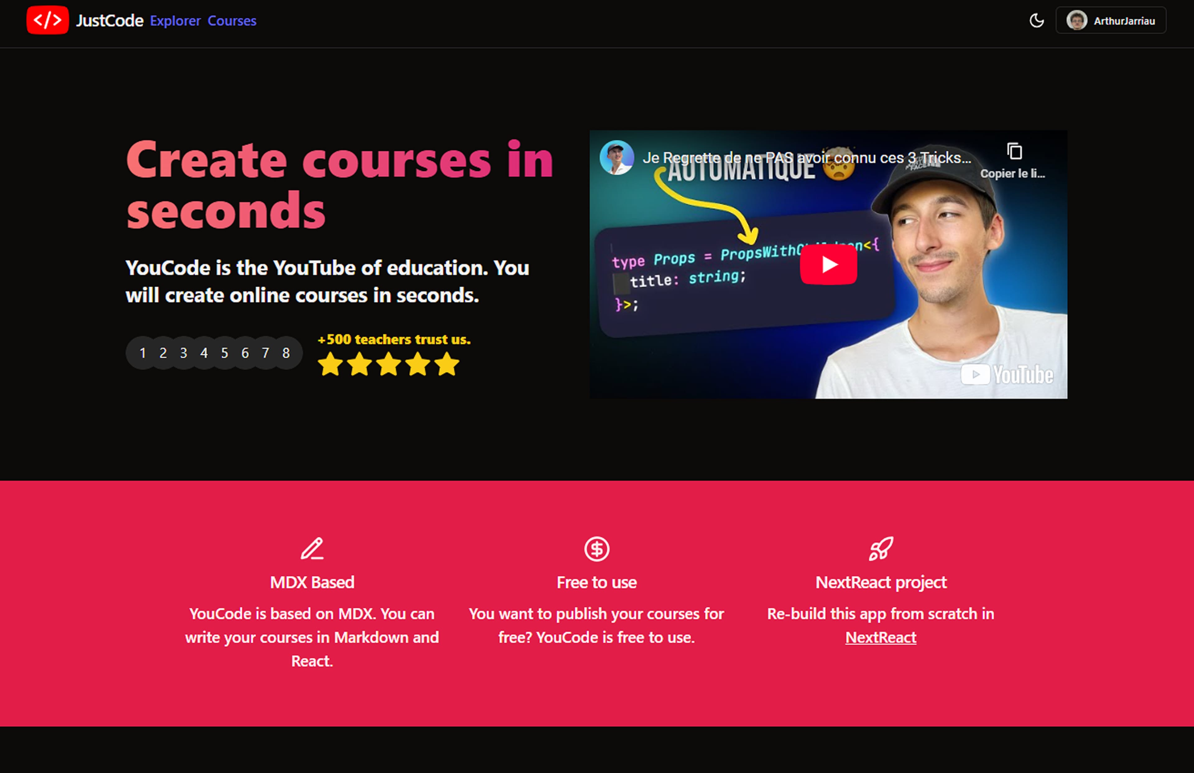 Screenshot of the YouCode project built during training